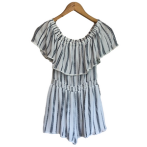 Lulus Navy and White Striped‎ Ruffle Top Rayon Romper Size S